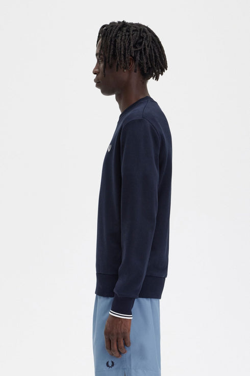 Felpa Uomo a girocollo in tinta unita Blu Fred Perry- Francavilla Moda
